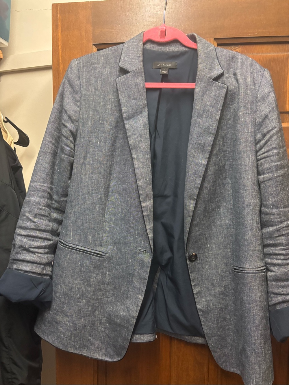 Ann Taylor Blue Heathered Linen-Blend Blazer
